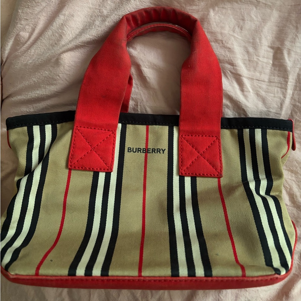 Burberry Red and Tan Striped Tote